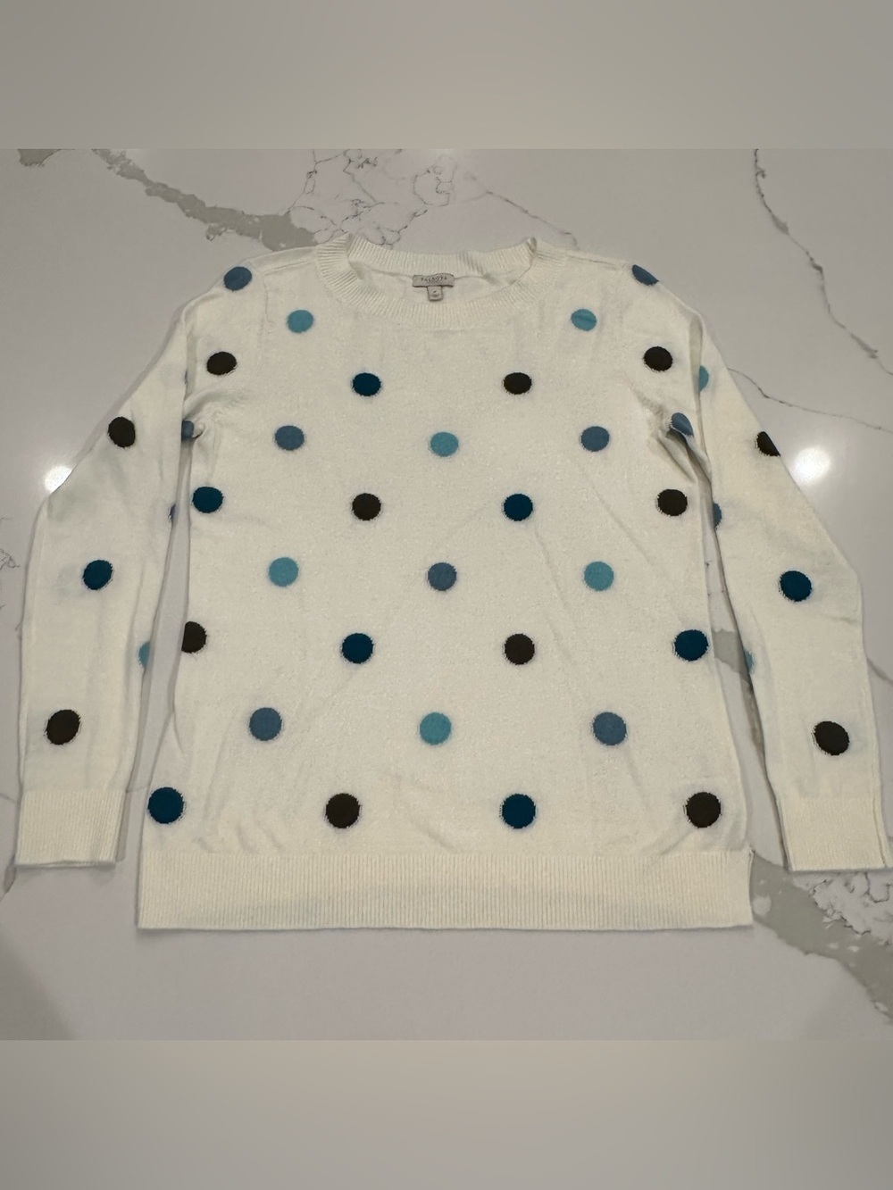 Talbots Petite Lightweight White Blue Polka Dot Sweater Womens PS Coastal Preppy